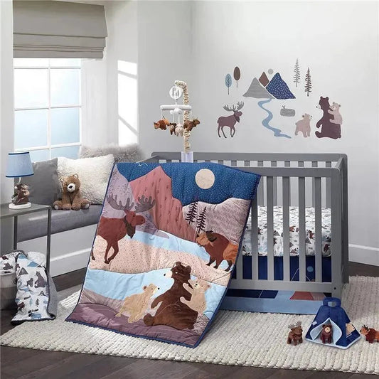 Lambs & Ivy Big Sky Blue/Brown Woodland Animals 4-Piece Baby Crib Bedding Set