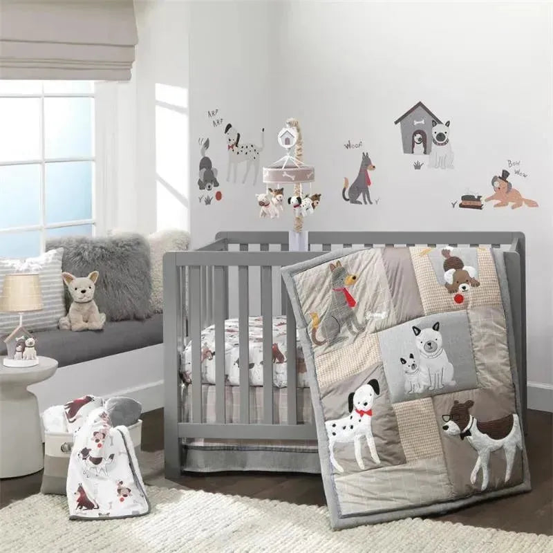 Lambs & Ivy - Bow Wow Gray/Tan Dog/Puppy Nursery 3Pk Baby Crib Bedding Set