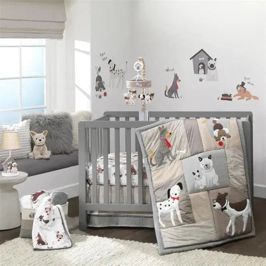 Lambs & Ivy - Bow Wow Gray/Tan Dog/Puppy Nursery 3Pk Baby Crib Bedding Set