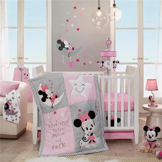 Lambs & Ivy Disney Minnie Mouse 4-Piece Crib Bedding Set, Gray/Pink