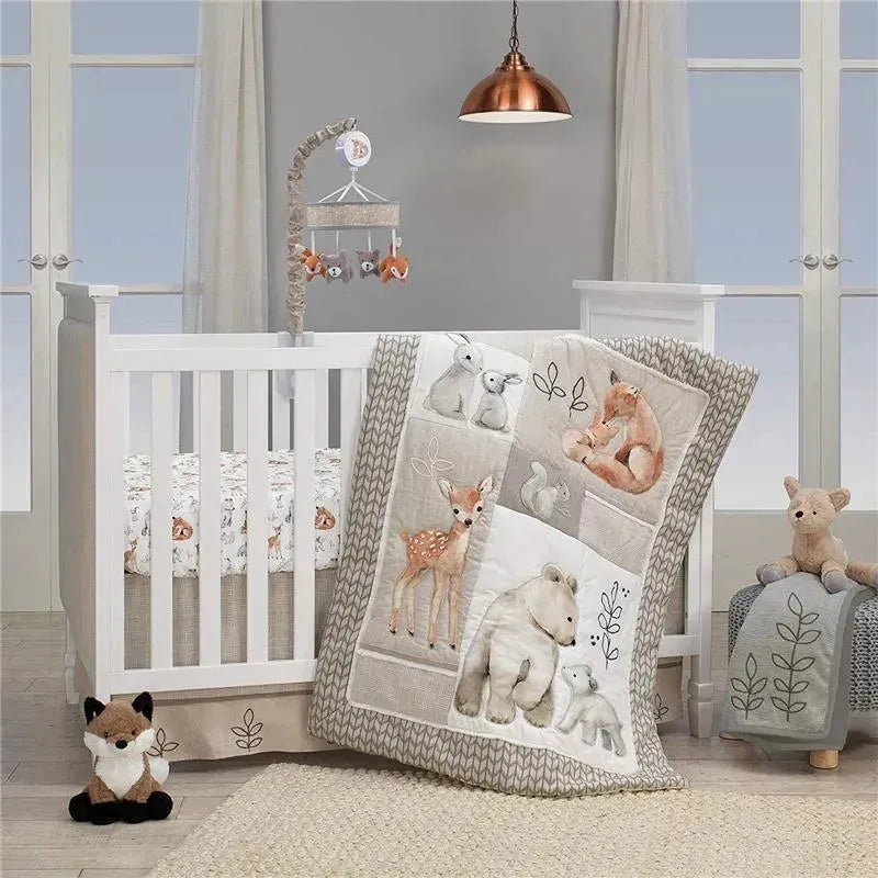 Lambs & Ivy - Painted Forest 4-Piece Crib Bedding Set, Gray