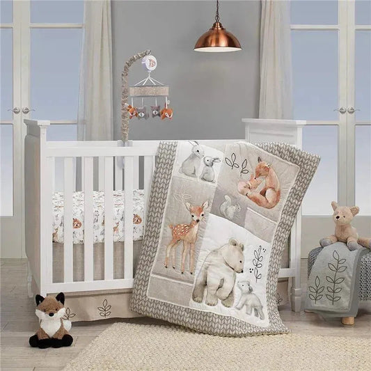 Lambs & Ivy - Painted Forest 4-Piece Crib Bedding Set, Gray
