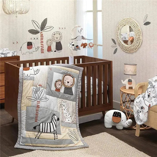 Lambs & Ivy Patchwork Jungle Animals 4-Piece Baby Crib Bedding Set
