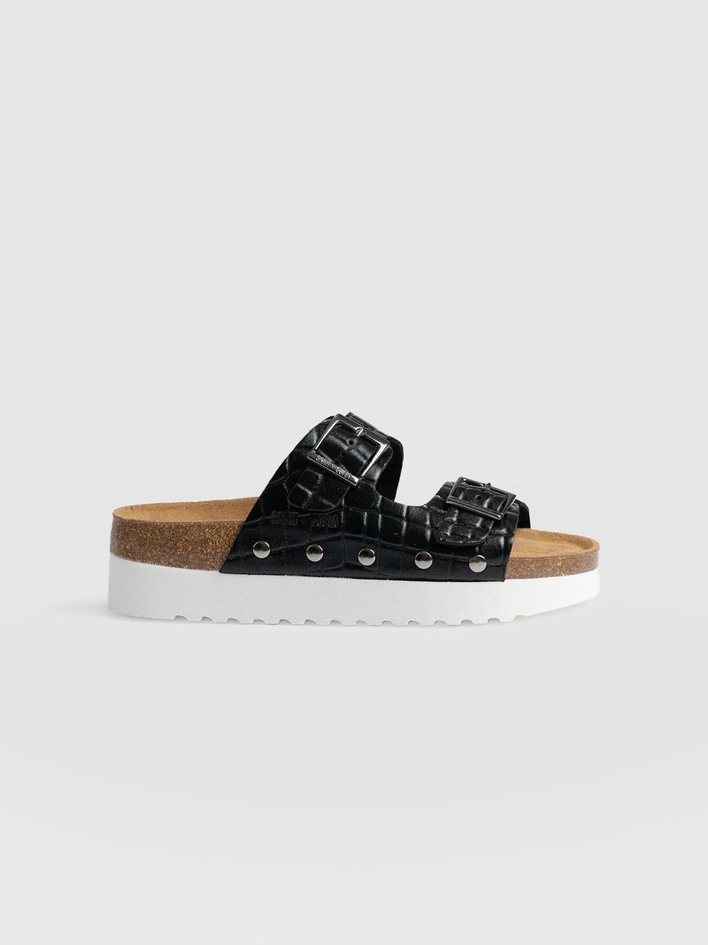 Sutton Slide - Black Croc Studded