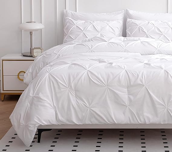 Queen Comforter Set – 7 Piece Bed in a Bag – Pinch Pleated Queen Size Bedding Set with Comforter